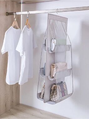 New Closet Organizer for Bags, 6 Pocket GRAY Color